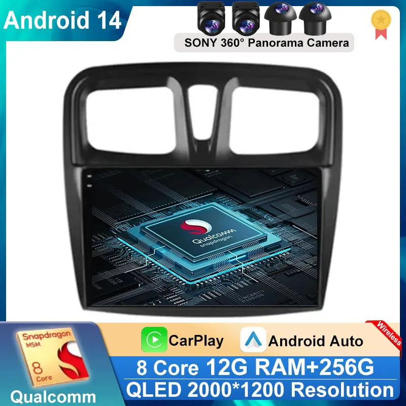 Автомагнитола на Android 14 мультимедийный плеер для Renault Logan 2 Sandero 2012-2019 Din GPS Carplay