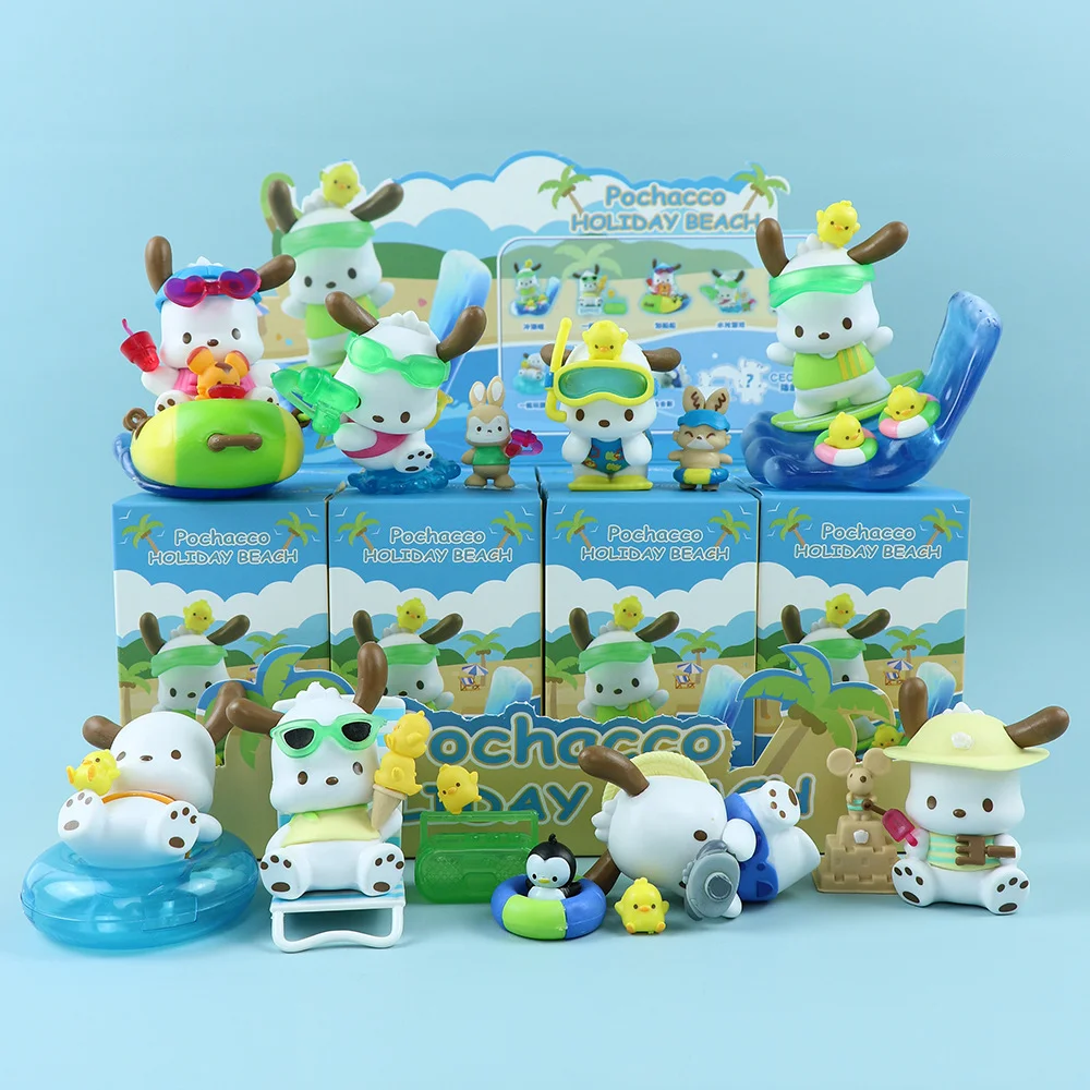 Фото Kawaii Sanrio Pochacco Слепая Коробка Праздничная Пляжная Серия Тайный Сюрприз Фигурка Аниме Модель Куклы Рождественский Пода... №1