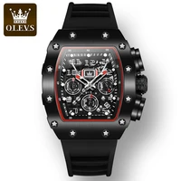 olevs sport waterproof watch for men silicone strap quartz large dial high quality men wristwatches luminous chronograph