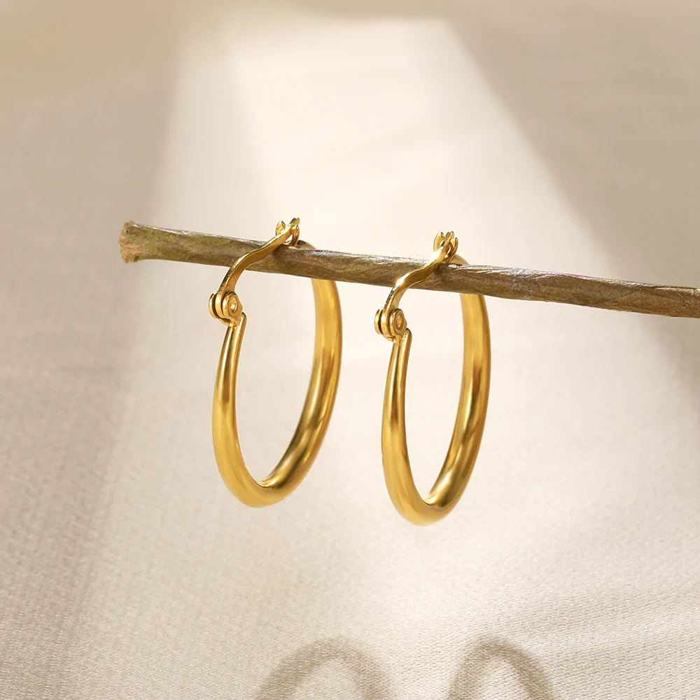 

Stainless Steel Circle Hoop Earrings Gold Color Metal Round Earrings For Women Fashion Party Jewelry Accessories Gifts
