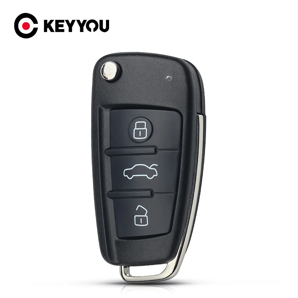 KEYYOU-funda plegable de repuesto para llave de coche, carcasa de 3 botones para AUDI, sin cuchilla, 5 unids/lote