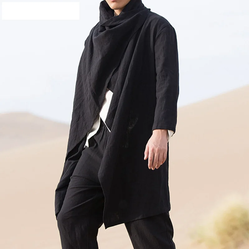 

Coats Trench Solid Long Male Outerwear Irregular Turtleneck Ponchos Casual Men Color Cloak Vintage Streetwear Fashion Sleeve