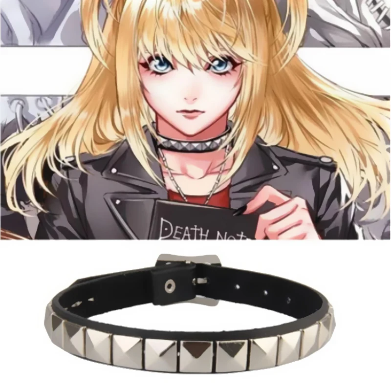 

Anime Death Note Misa Amane Choker Necklace For Men Women Hip Hop Punk Rivet Collar Pendant Leather Necklace Cosplay Gifts