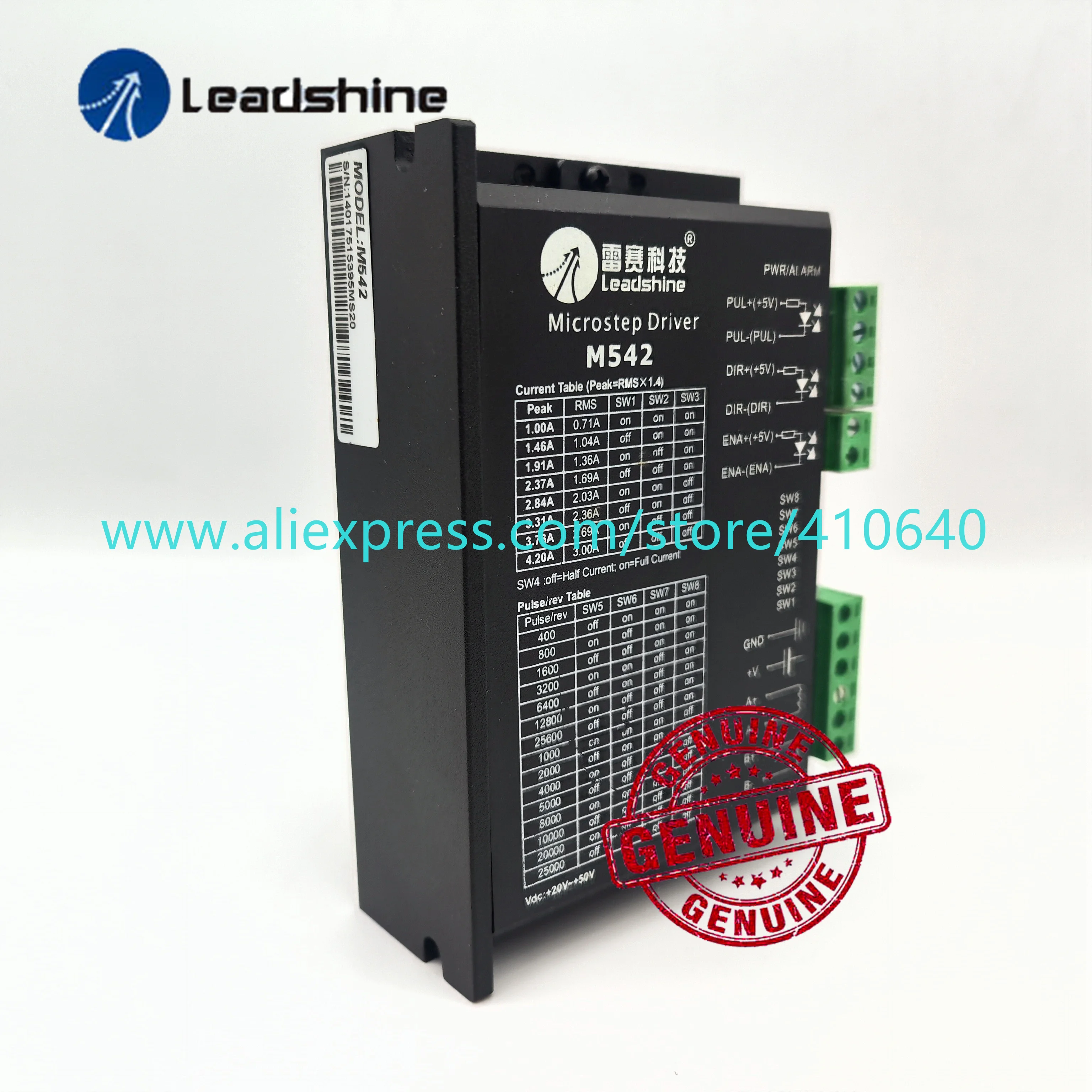Leadshine M542 2-фазный шаговый привод с 20-50VDC Напряжение и 1.0-4.2A ток; Чистый синусоидальный ток Управление