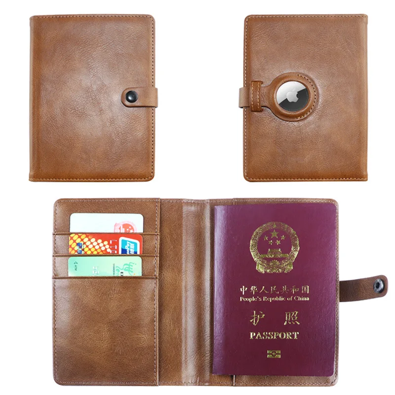 AirTag Passport Holder Genuine Leather Passports Cover Wallet with Multiple Card Holders for Men and Women
