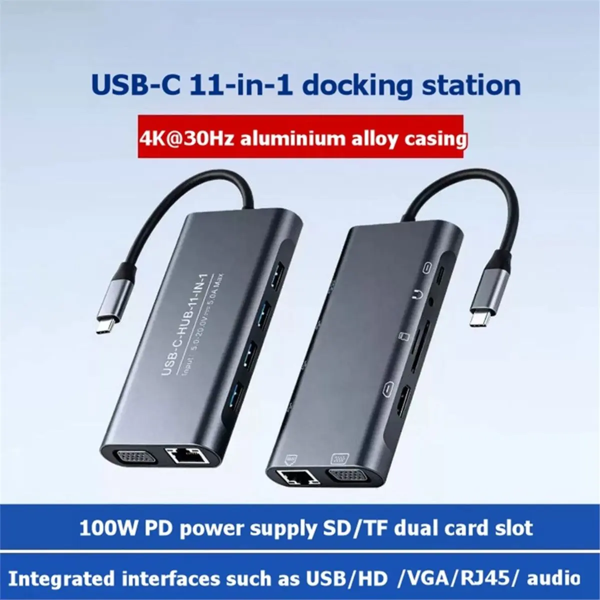 11-в-1 USB-C HUB док-станция с поддержкой 100W PD, портом RJ45 для Ethernet со скоростью 100 Мбитс, поддержкой 4K HD и слотами для карт памяти TF для WindowsLinuxAndroid (art.: 3920dcf77934d) - 3920dcf77934d