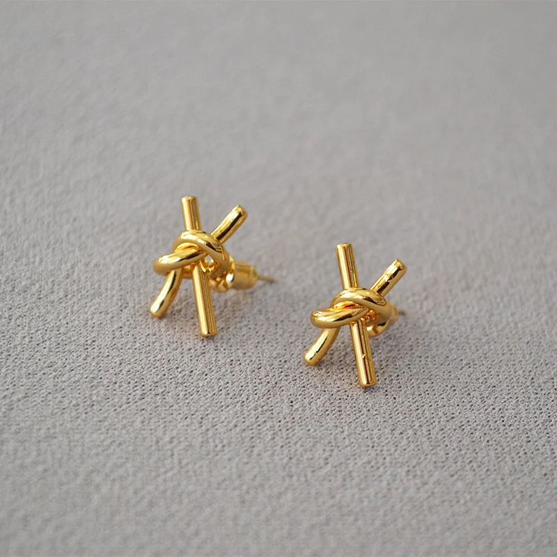 

Japan and South Korea Small Simple X Cross knotted Tree Branch Brass Plating Daily Temperament 925 Silver Needle Earstuds