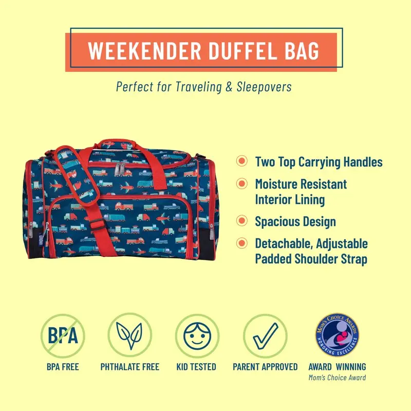 Kids Weekender Duffel Bag for Boys and Girls, 22 Inch (Transportation Blue)