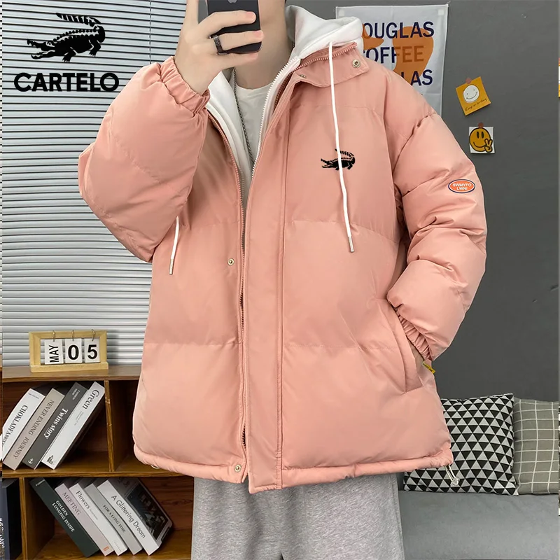 Cartelo brand down jacket men's 2022 winter new hooded blue youth student couple cotton jacket niche ins Hong Kong style