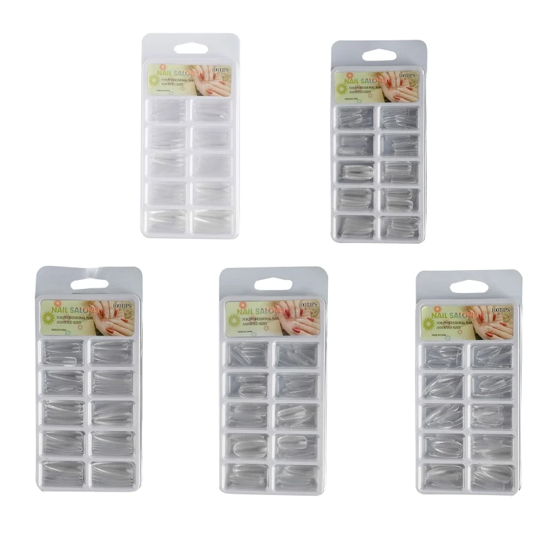 

100PCS Full Cover Nail Tips Clear False Nails Press On Nail Full Nail Tips Square/Ballerina/Stiletto/Almond/Oval