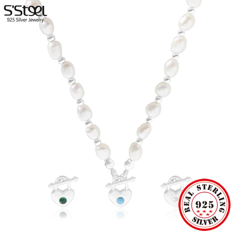 

S'STEEL Natural Pearl Ot Buckle Heart Necklace For Women 925 Sterling Silver Pendants Necklaces Designer Luxury Vintage Jewelry