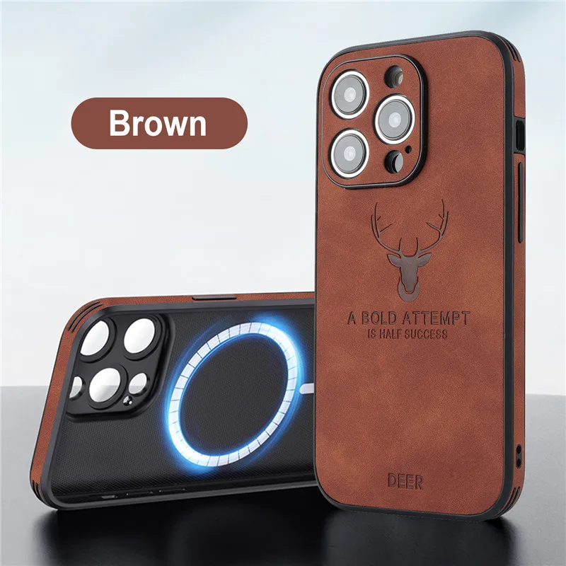 

Deer A Bold Attempt is Half Success Leather Case For iPhone 11 12 13 14 Pro Max Magsafe Magnetic Wireless Charging vehicle Cover