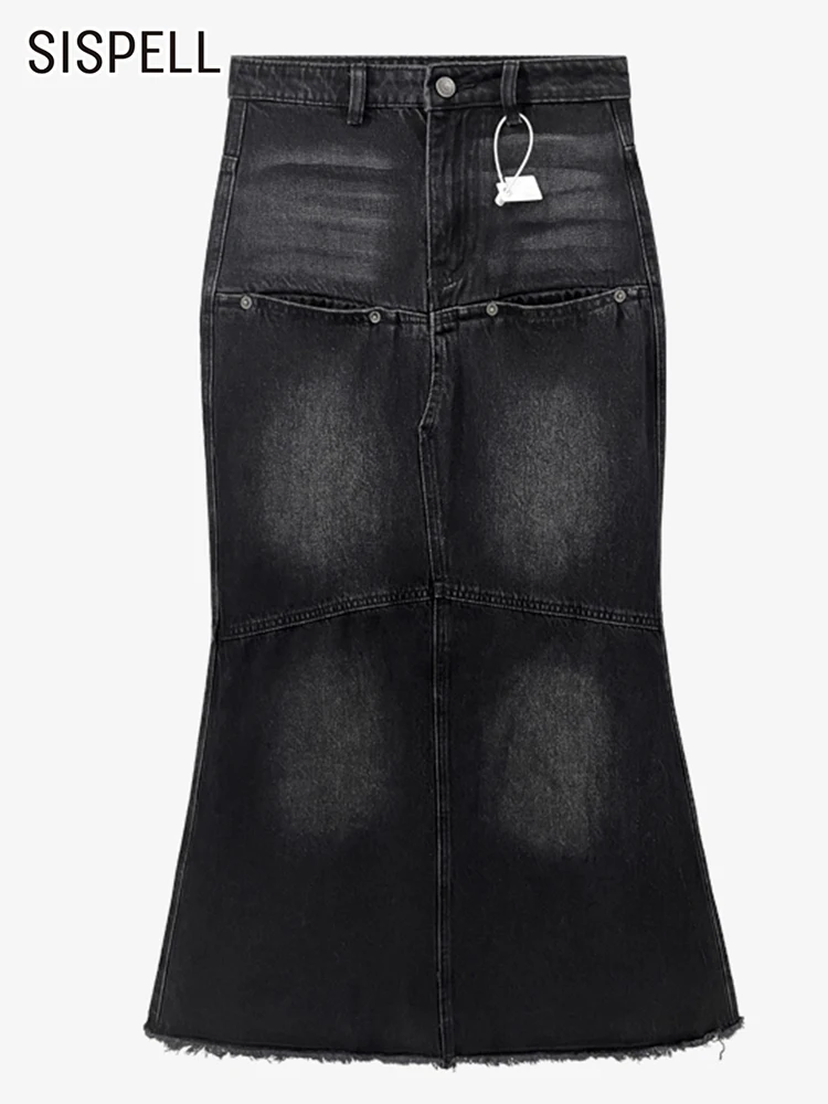 

SISPELL Korean Denim Skirt For Women High Waist A Line Solid Minimalist Midi Skirts Female Summer Clothes Fashion New 2022 Style
