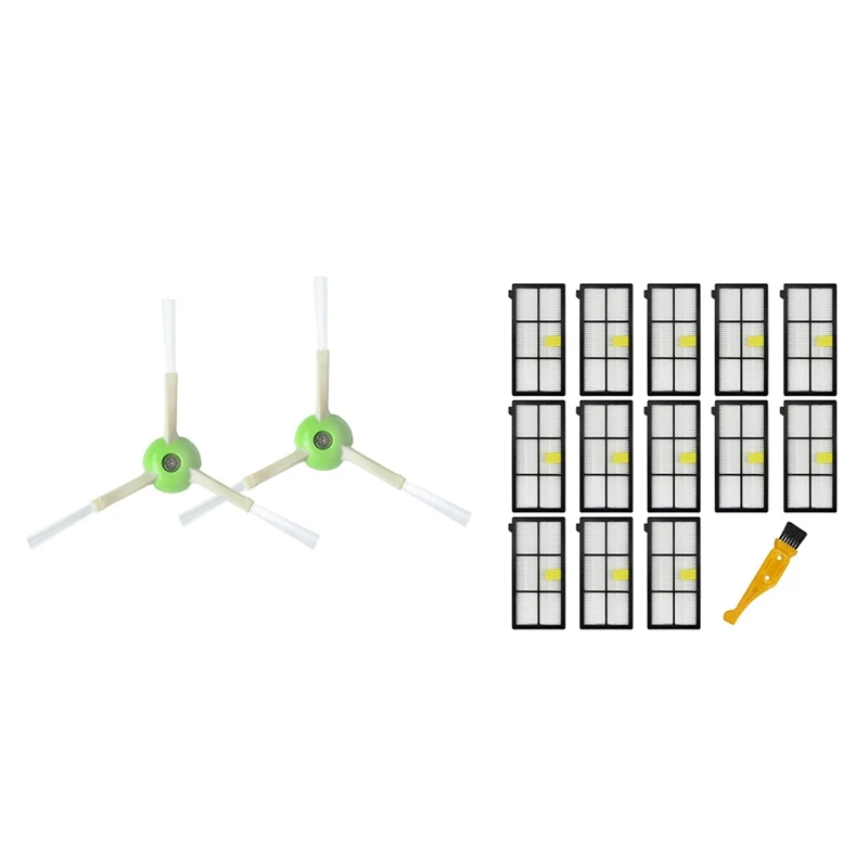 

1Pair Cleaning Brushes For Robot Roomba I Series I7 E5 E6 Green & 14Pcs Hepa Filters For Irobot Roomba 870/800/880/960