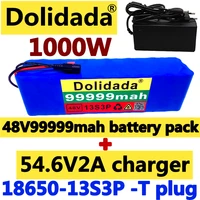 dolidada 48v 99 999ah 1000w 13s3p 48v lithium ion battery pack 99999mah for 54 6v electric bicycle scooter with bms with charger