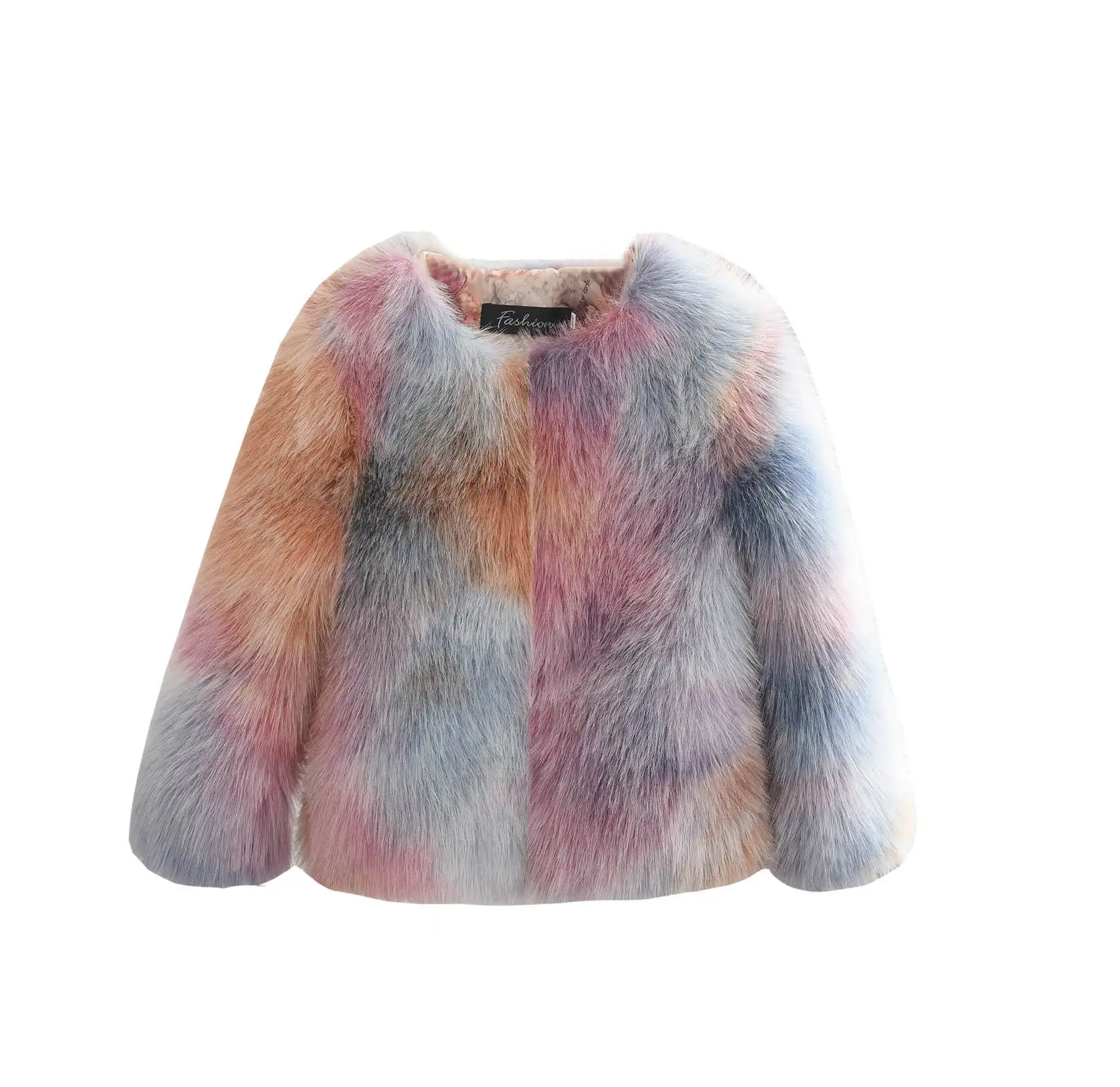 

Children Clothing Autumn Winter Color Faux Fur Coat Short Round Collar Casual Fashionable Winter Warm Clothes for Girls