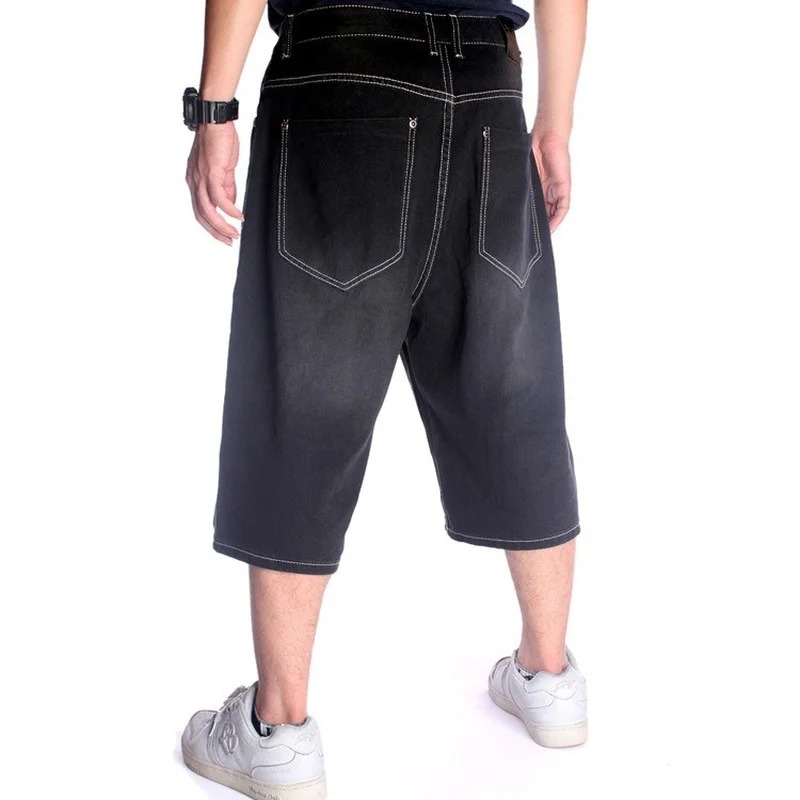 European and American Trend Washed Black Casual Hip-hop Skateboard Cropped Pants Trendy Men Hip-hop Jeans wide leg jeans