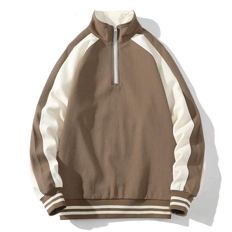 

LUCLESAM Men's Stand Collar Zipper Sweatshirts Loose Colorblock Pullover Sweater Autumn New Fashion Casual Sports Tops for Man