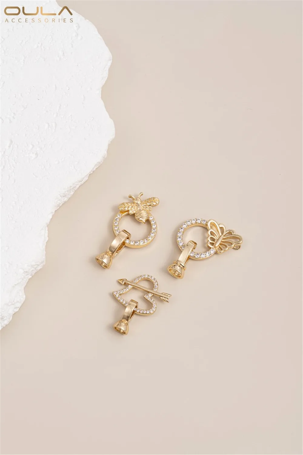 14K сумка Золотая циркониевая стрелка через сердце Бабочка пчела жемчужное