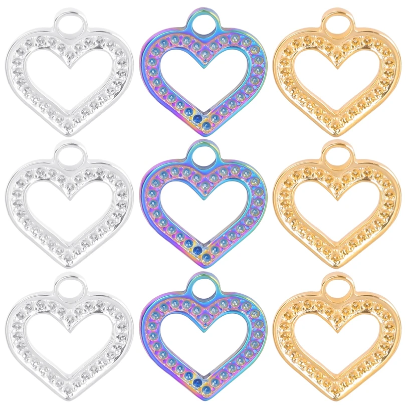 

5Pc Heart Pendants Can Be Set RHinestone Stainless Steel Charms Diy Crafts Jewelry Making Necklace Accessories Material Supplies
