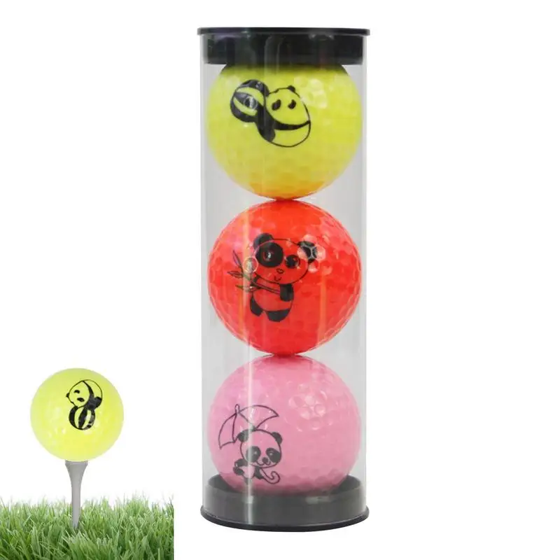 

3pcs Funny Golf Balls Golf Conspicuous Driving Range Practice Distance Balls With Cute Panda Pattern Golf Accessories