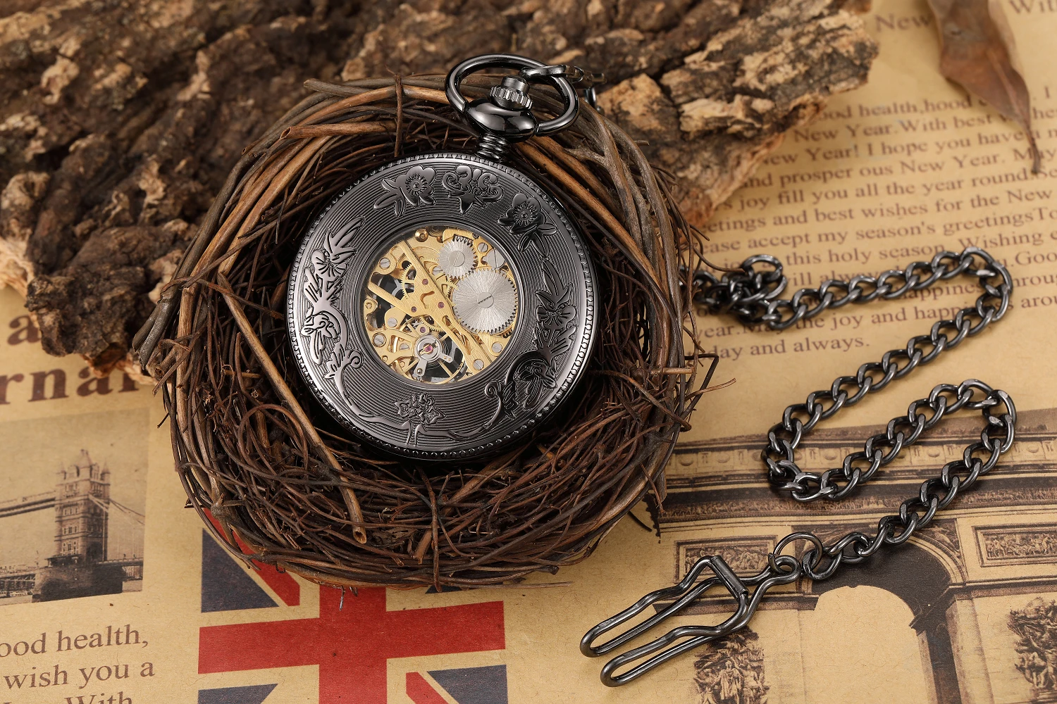 Luxury Hand-WInd Mechanical Pocket Watch Vintage Hollow Steampunk Men Watches Roman Numerals Clock With Fob Chain Reloj Hombre