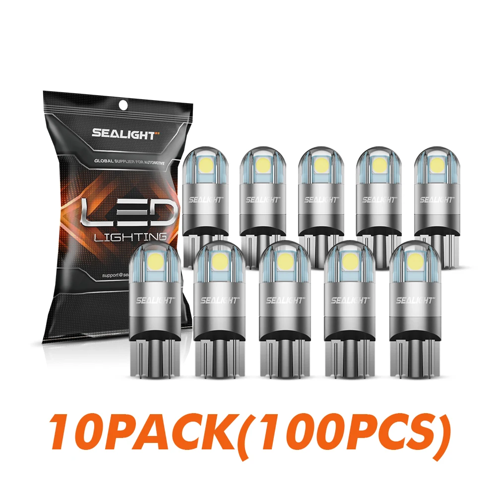 

SEALIGHT 100 pcs 194 T10 LED Bulbs 6000K White 168 2825 T10 W5W 3030 Bright LED Chips for Dome Light Map Light Door Light