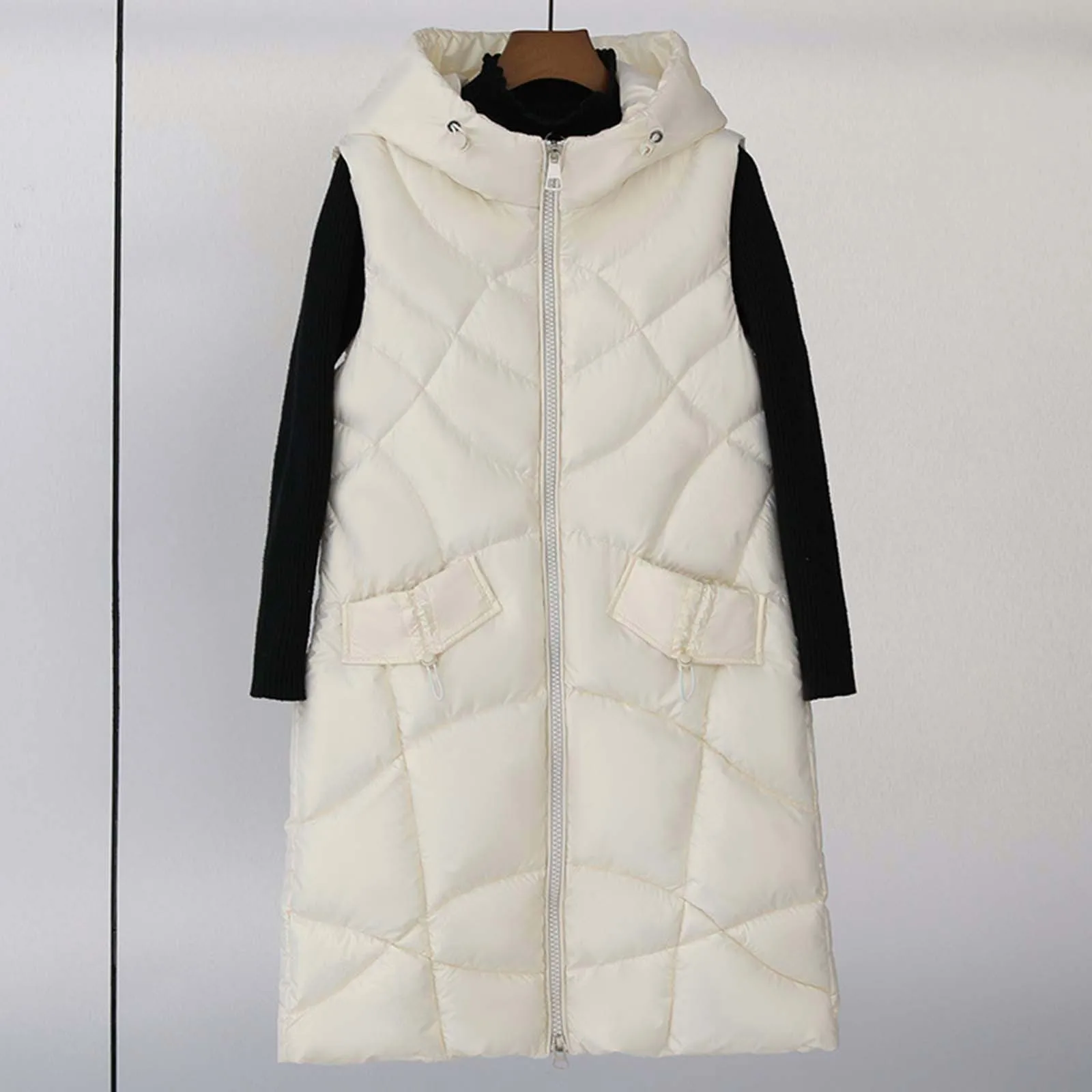 

Winter Long Vest For Women Hooded Cotton Padded Coat Women's Winter Sleeveless Jacket With Zipper Casual Waistcoat