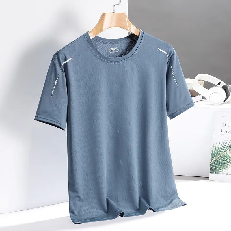 Ice Silk T-shirt Men's Quick Drying Short Sleeve T-shirt Summer High Elastic Ice Breathable Trendy Top Sports T-shirt Running
