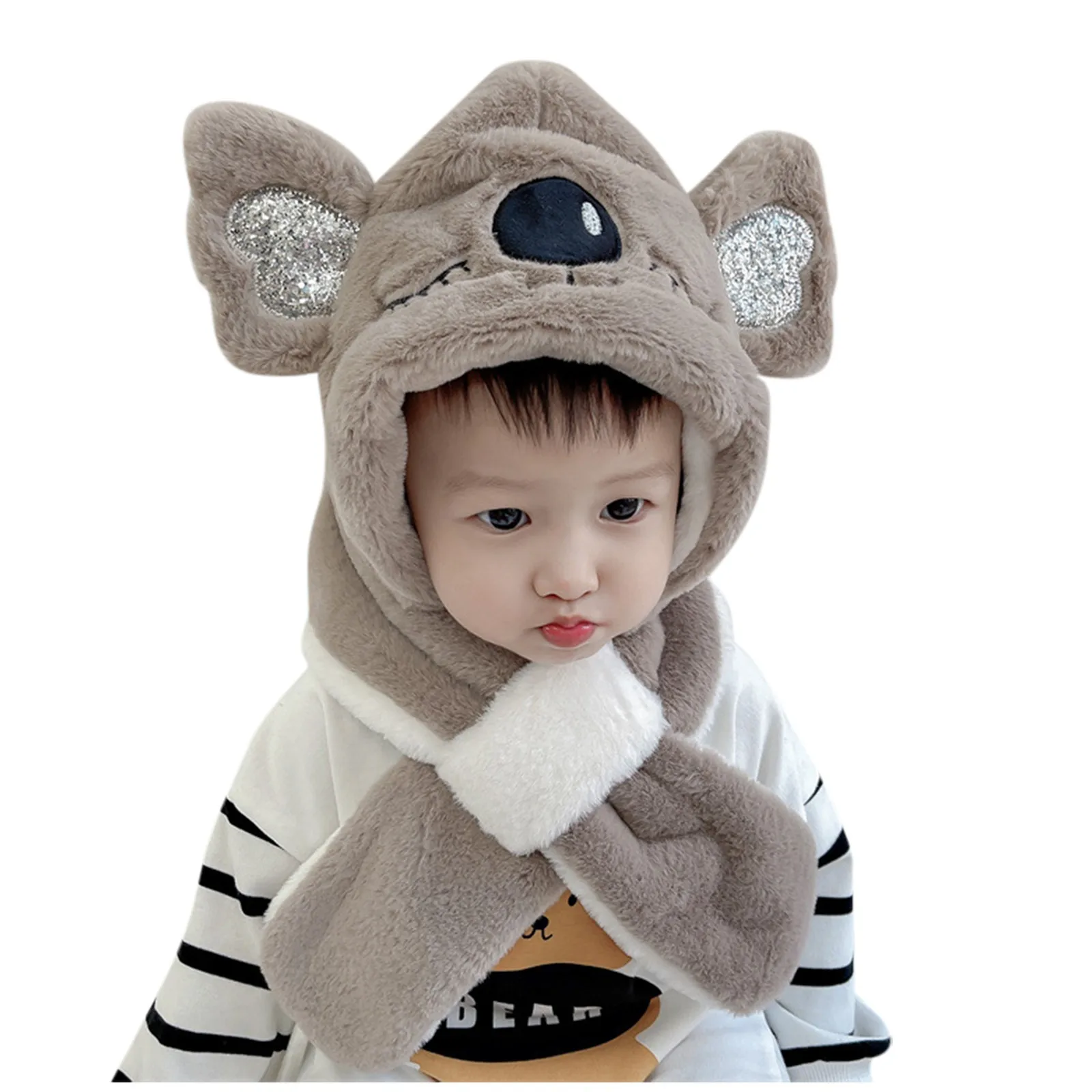 

Scarf Hat Baby Outdoor Pattern Thicken Integrated Protection Set Ear Toddler Wear Hats Splice Girl&Boy women's winter hats 2022