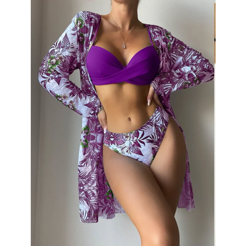 

New Split Swimwear Women's 2023 Fashion Three Piece Bikini Mesh Swimwear Women's Swimsuit Beachwear Summer Women's Suit