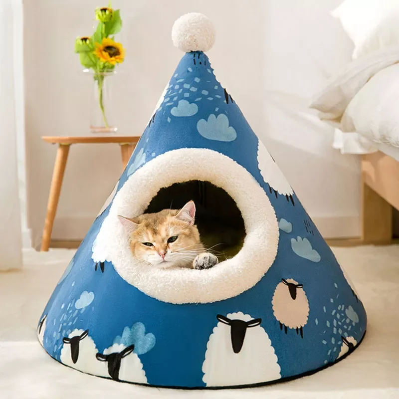 

Cat House Semi-Closed Pet Bed Washable Pet Supplies Kitten Bed Dog House Cat Kennel Warm Puppy House Cat Tent Cat Beds
