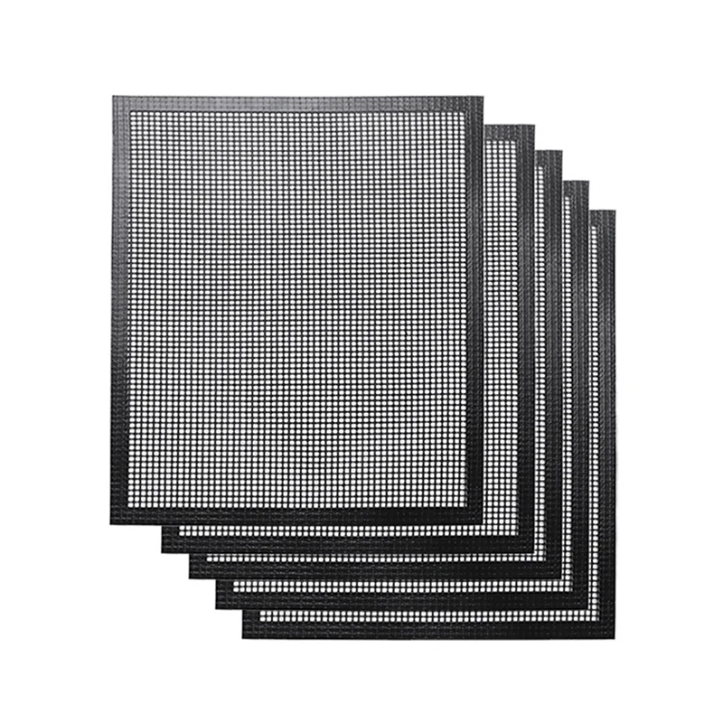 

Set Of 5 Grill Mesh Mat , Reusable Grilling Mats, Easy To Clean - Works On Gas, Charcoal 400Mmx330mm Black
