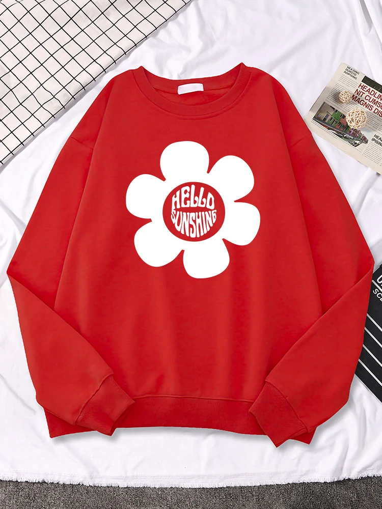 

Harajuku Women Sweatshirt Hello Sunshine Big White Flower Print Clothes Warm Breathable Hoodie Long Sleeve Women'S Streetwear