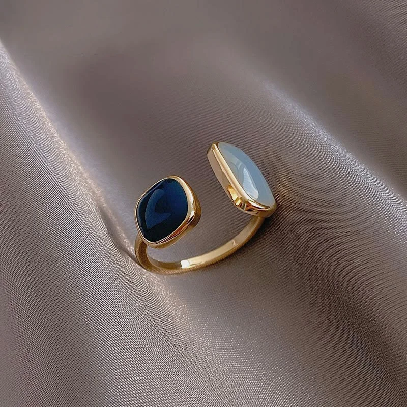 

Classic Vintage Square Blue Oil Dripping Ring French Fashion Temperament Simple Opening Rings for Women 2022 Trends Jewelry Gift