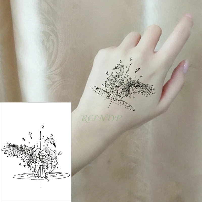

Waterproof Temporary Tattoo Sticker cartoon swan bird small art black fake tatto flash tatoo hand leg arm back for kid men women