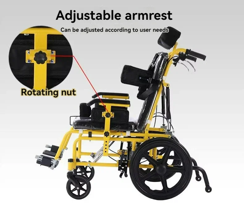 Детская инвалидная коляска с высокой спинкой и регулируемой откидной для детей