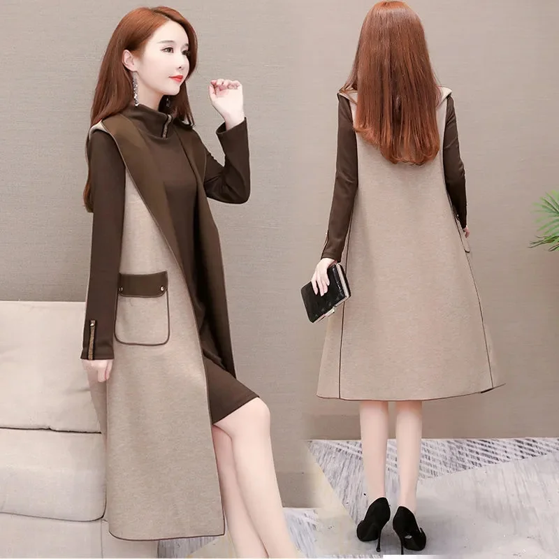 Женский комплект из двух предметов тонкое платье большого размера с длинным