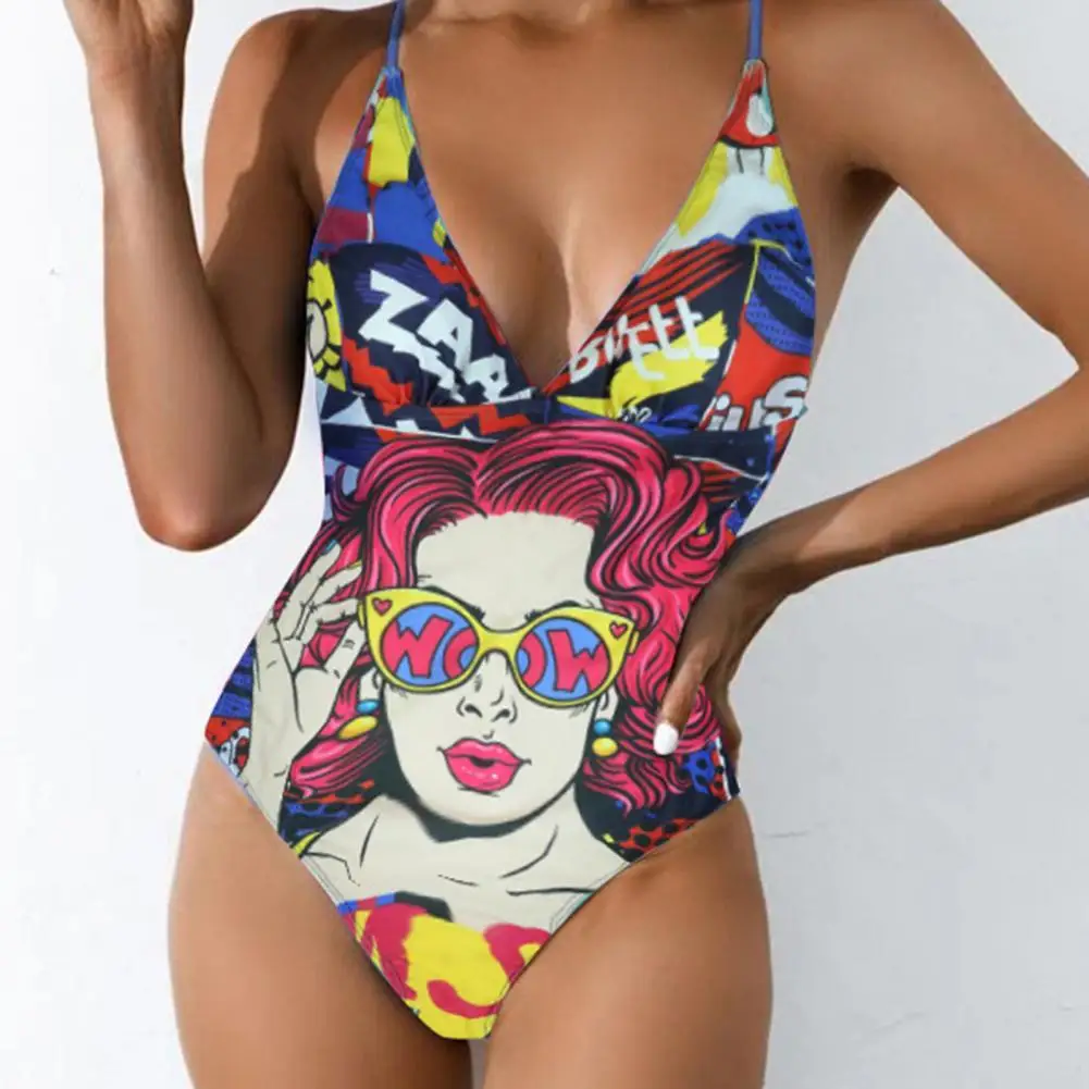 

Women's Swimsuit 2022 New One Piece Patchwork Color Bikini Print Padded One-piece Off Shoulder Slim Monokini Swimwear for Beach