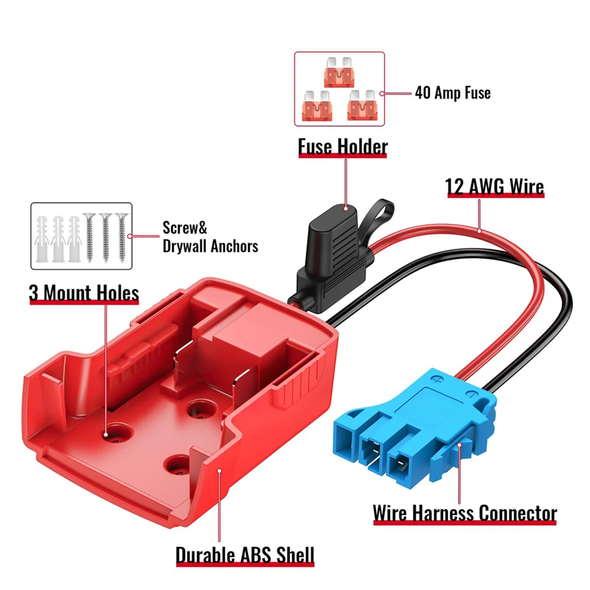 Адаптер для силовых колес аккумулятора Milwaukee M18 с проводным соединителем 12AWG
