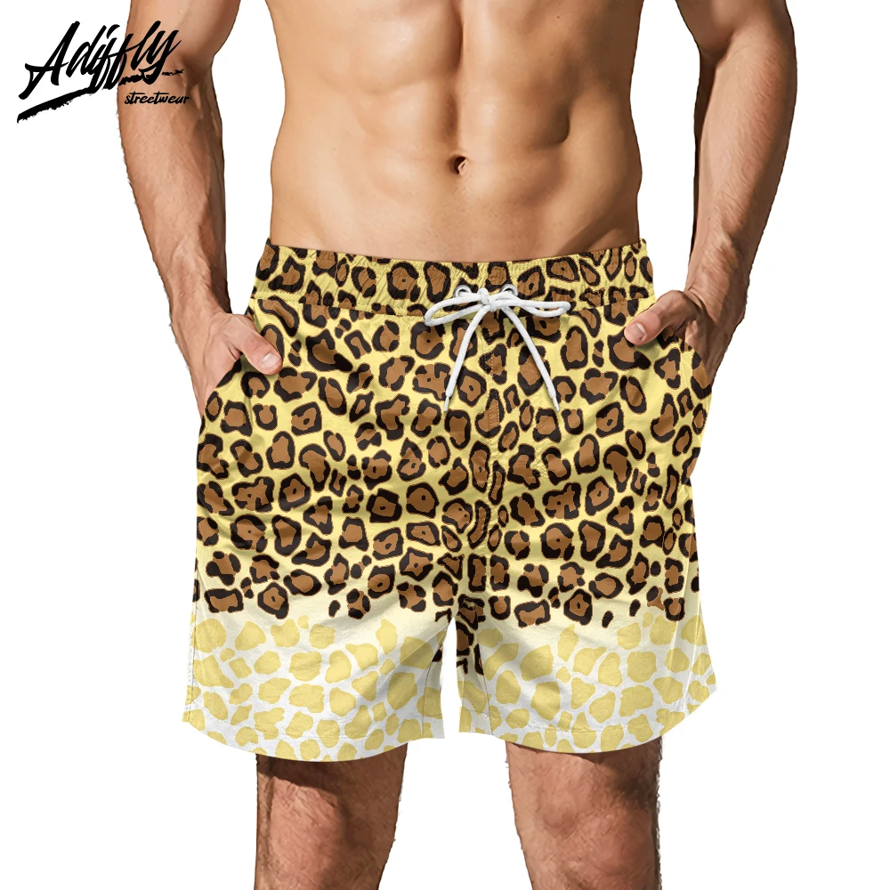 Модные леопардовые повседневные мужские шорты Adiffly желтые - Цена: 1575.79