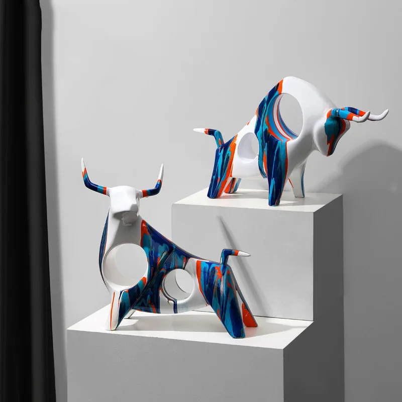 

Nordic Art Splash Color Cow Ornament Aisle Living Room Desktop Statues Et Sculptures Luxury Home Decor Resin Craft Figurines