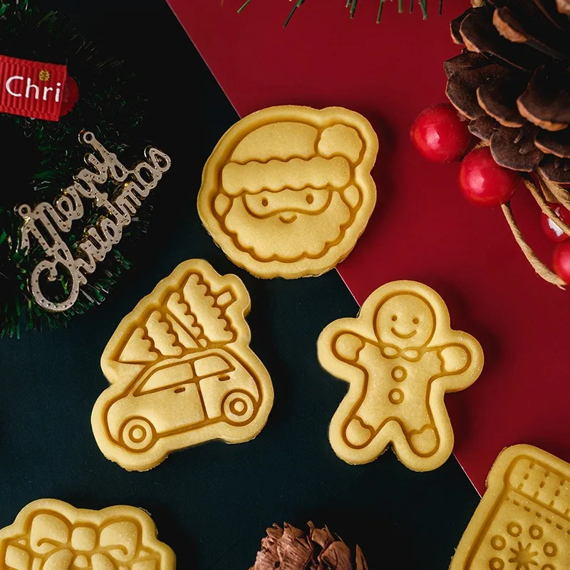 

Merry Christmas Acrylic Cookies Stamps and Cutters GingerMan Santa Claus Xmas Tree Cake Decorating Tools Fondant Biscuit Mold