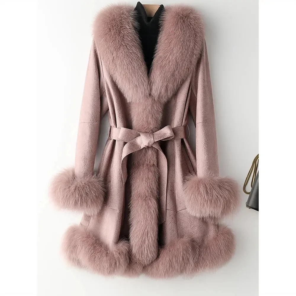2022 New Women Warm Thick Fur Coat Women Winter Faux Fox Fur Collar Jacket Women Long Sleeves Fur Coat Fashion Leather Jacket