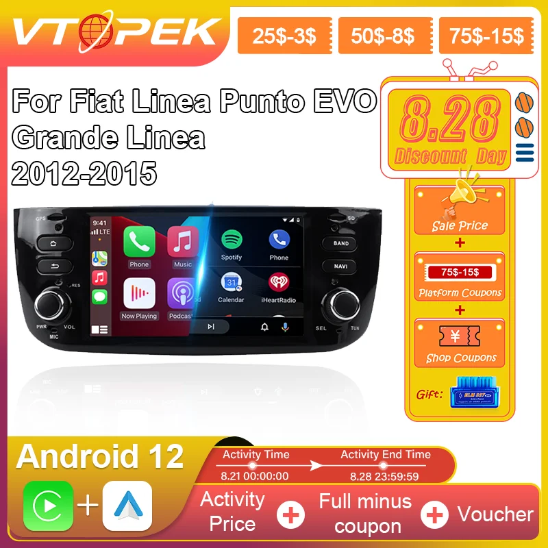 For Fiat Linea Punto Evo 2012-2015 Multimedia Player Gps Navigation Carplay Head Unit 4g