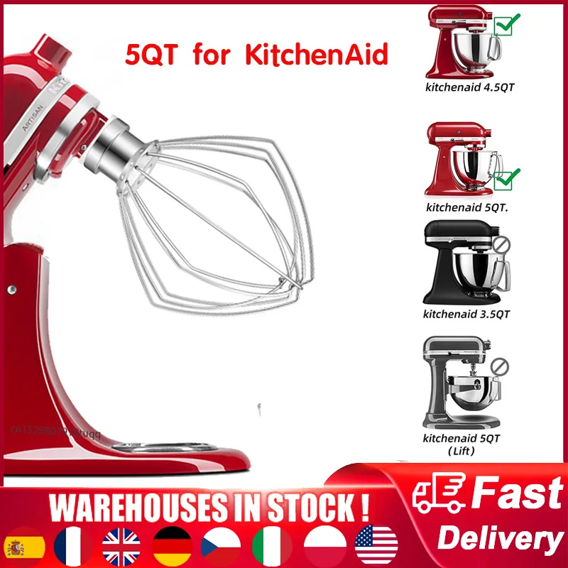 5QT for KitchenAid K45WW Stand Mixer with Tilting Head Whisk Attachment 304 Stainless Steel Cake Mayonnaise Whisk