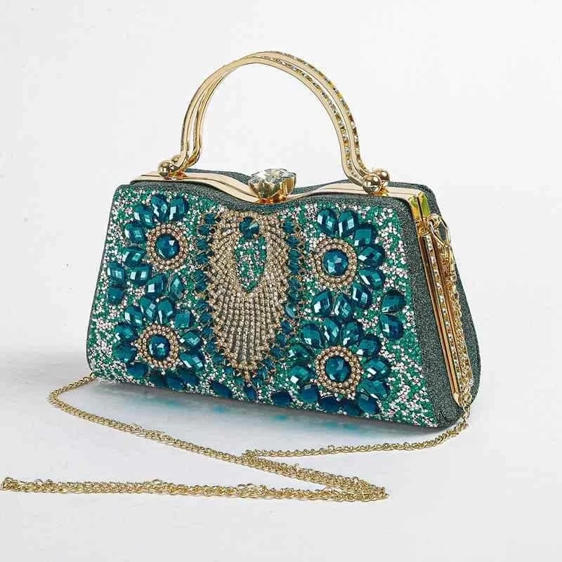 

High Quality Women's Bag Peacock Flower Shoulder Strap Full Diamond Handbag for Ladies Dress, Party Dinner Bag