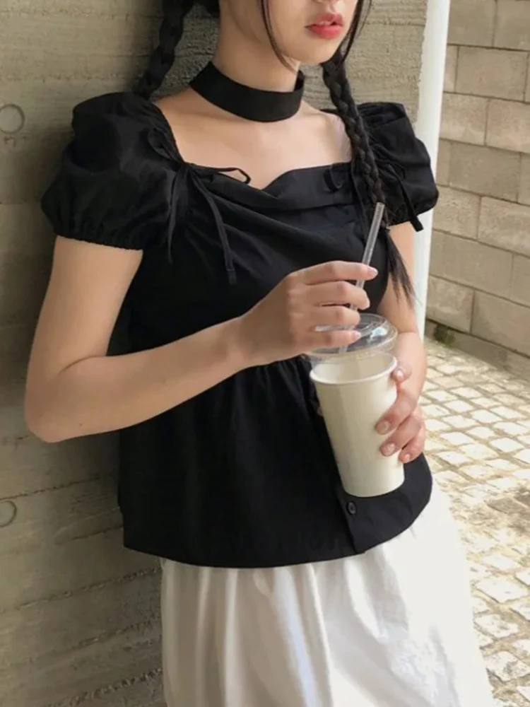 Женский шифоновый пуловер с квадратным вырезом приталенная рубашка кружевным