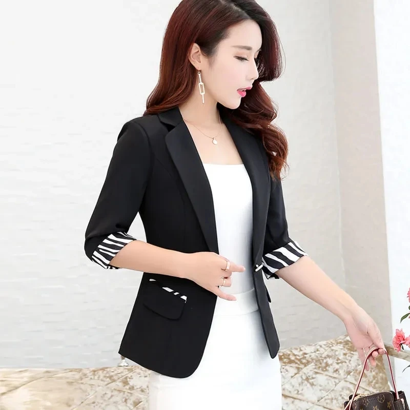 

2022 New Short Blazer Women Single Button Casual Office Lady Black Blazer Female Slim Thin Tops Outwear Summer Vetement Femme