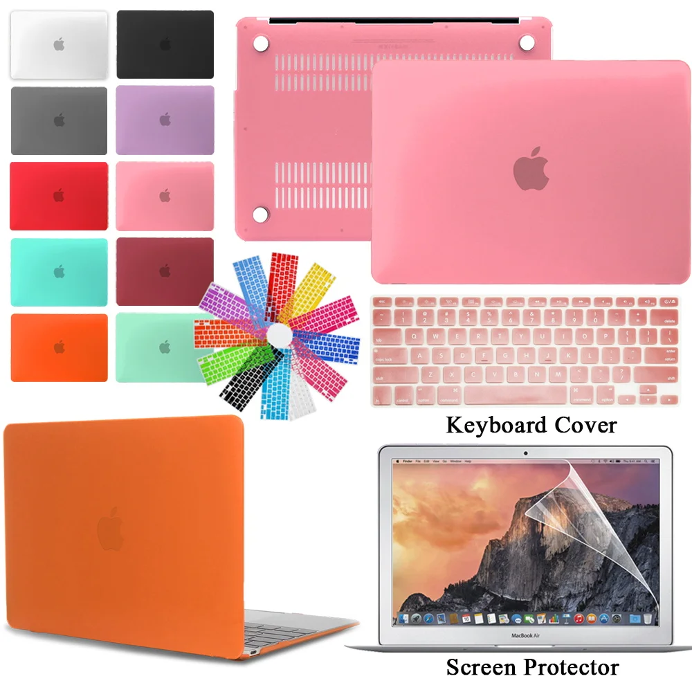 Laptop Case for Apple MacBook Pro 13/15/16 Inch /Air 11/13 Inch Solid Color Protective Shell+Keyboard Cover+Screen Protector